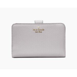 New Kate Spade Lena Medium Compact Bifold Wallet Pebble Leather Mountain Grey